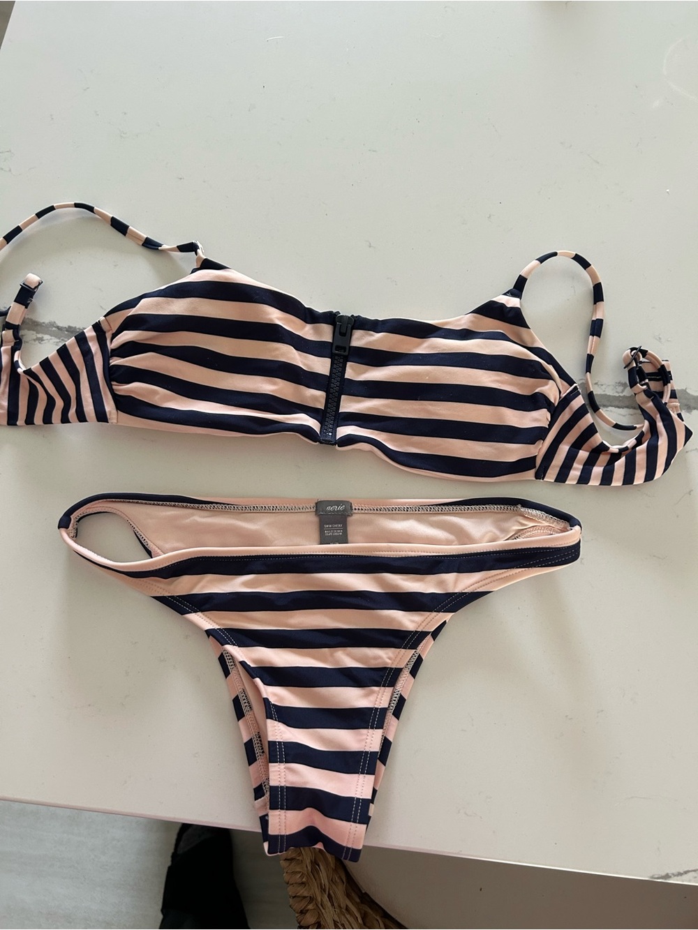 aerie Blush Pink and Navy Striped Bikini Set